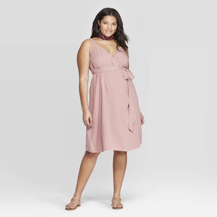 Women's Plus Size Sleeveless V-neck Wrap Dress - Universal Thread Pink