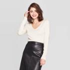 Women's Regular Fit Long Sleeve V-neck T-shirt - A New Day Dark Cream