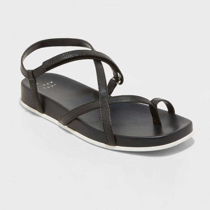 Women's Eden Strappy Toe Loop Sandals - A New Day Black