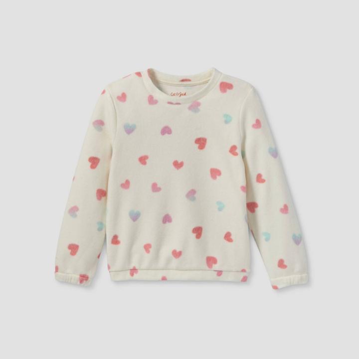 Girls' Crewneck Pullover Soft Fleece Sweatshirt - Cat & Jack Cream