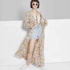 Women's Floral Print Long Sleeve Tiered Duster Kimono Jacket - Wild Fable Beige