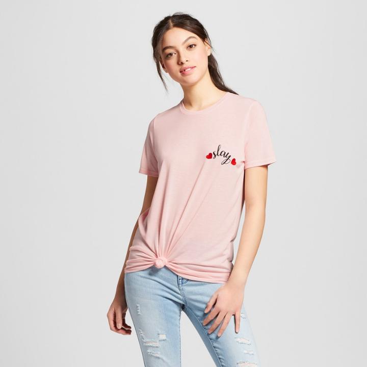 Women's Slay Short Sleeve Crew Neck T-shirt - Mighty Fine (juniors') Pink