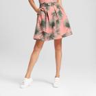 Women's Printed Poplin A Line Skirt - A New Day Coral