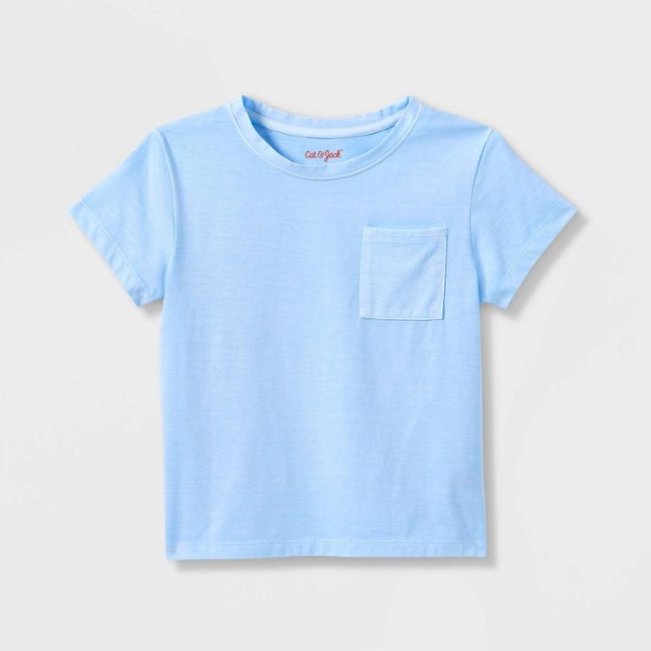 Girls' Washed Knit Short Sleeve T-shirt - Cat & Jack Light Blue