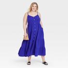 Women's Plus Size Sleeveless Button-front Tiered Dress - Universal Thread Blue