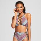 Vanilla Beach Women's Lace-up High Neck Bikini Top - Black D/dd Cup