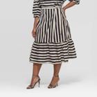 Women's Plus Size Striped Ruffled Hem Tie Waist Midi Skirt - Who What Wear Black/yellow