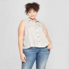 Women's Plus Size Sleeveless Striped Button-down Shirt - Universal Thread Gray