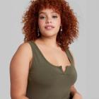 Women's Plus Size Notch Front Tiny Tank Top - Wild Fable Olive Green