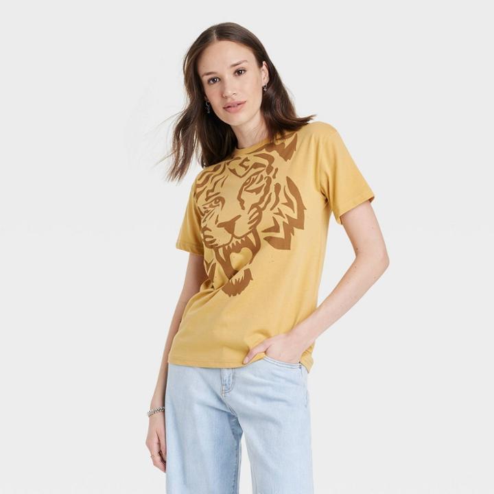 Modern Lux Women's Atticus Poetry Stay Wild Short Sleeve Graphic T-shirt - Yellow