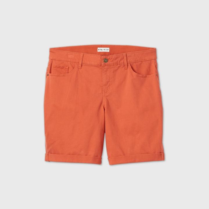 Women's Plus Size Mid-rise Bermuda Jean Shorts - Ava & Viv Orange