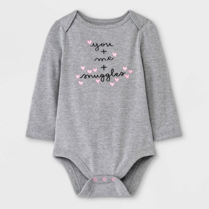 Baby Girls' 'you + Me + Snuggles' Long Sleeve Bodysuit - Cat & Jack Gray Newborn