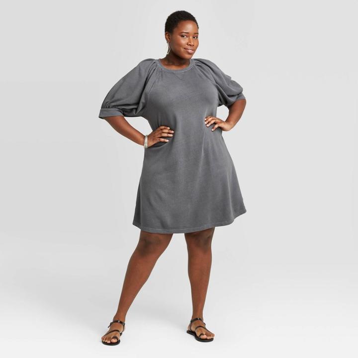 Women's Plus Size Puff Short Sleeve T-shirt Dress - Universal Thread Gray