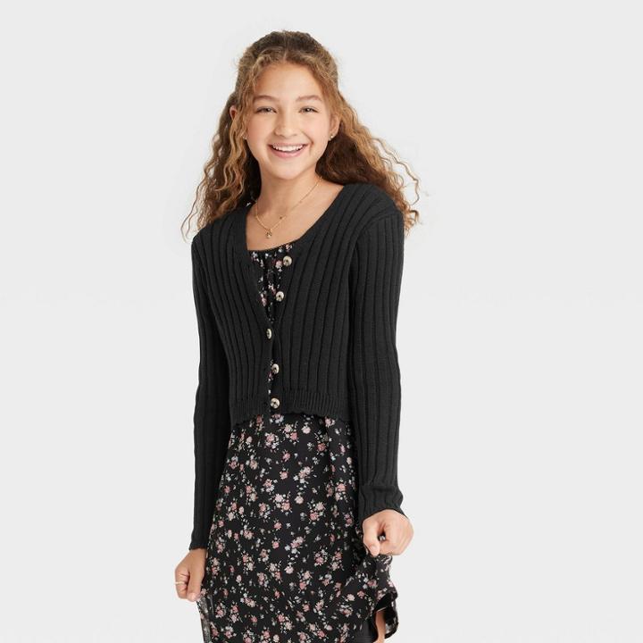 Girls' Cropped Cardigan Sweater - Art Class Black