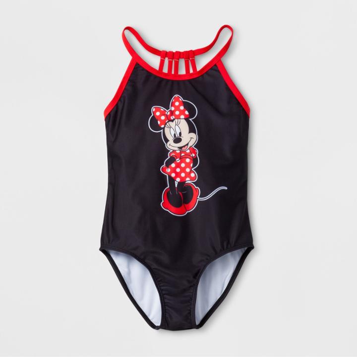 Disney Girls' Minnie Mouse One Piece Swimsuit - Black