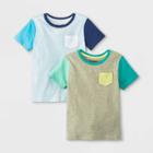 Toddler Boys' 2pk Colorblock Crew Neck Short Sleeve T-shirt - Cat & Jack Light Blue/green