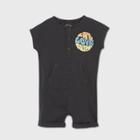 Petitetoddler Boys' Short Sleeve 'live Love Surf' Henley Romper - Art Class Black