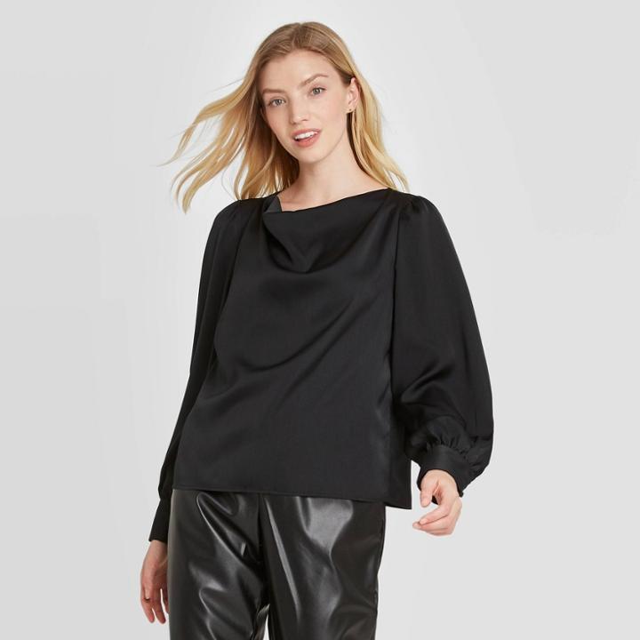 Women's Long Sleeve Blouse - A New Day Black