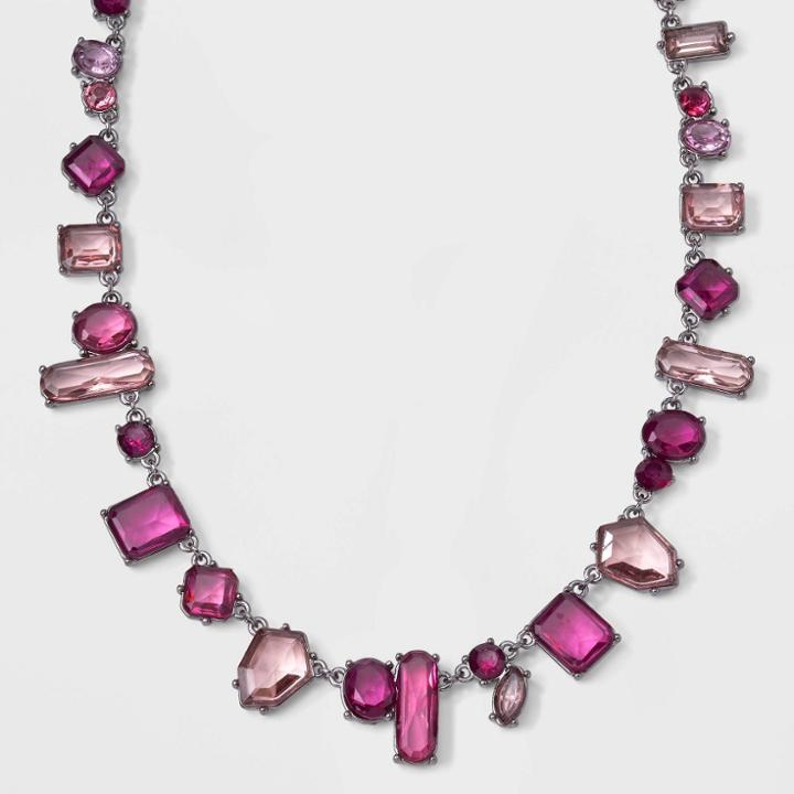 Color Crystal Statement Necklace - A New Day Pink