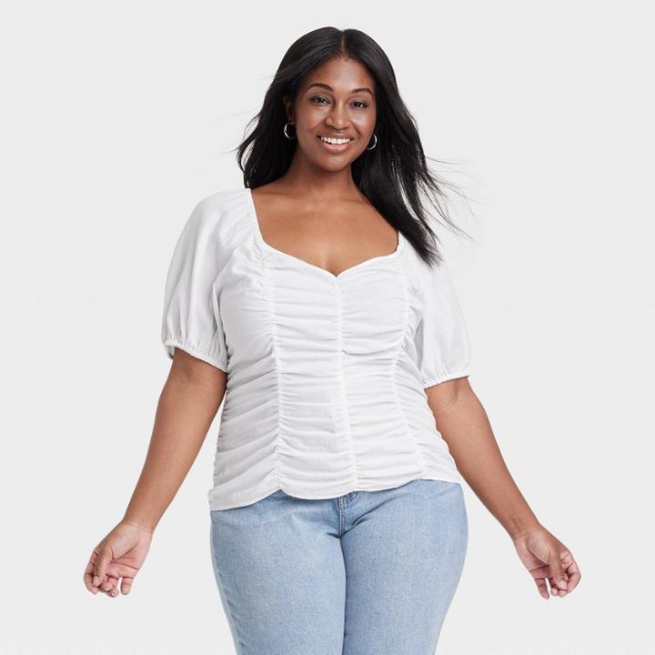 Women's Puff Short Sleeve Blouse - Ava & Viv White