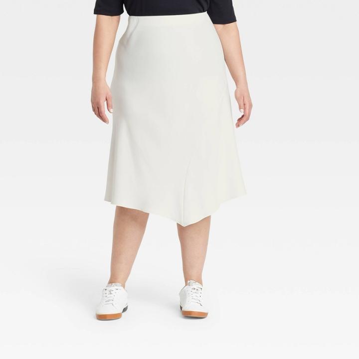 Women's Plus Size High-rise Midi Slip Skirt - A New Day Cream