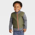 Toddler Boys' Quilted And Knit Zip-up Sweater - Cat & Jack Olive Green