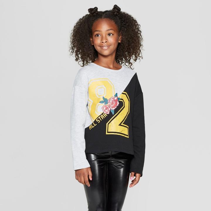 Girls' Diagonal Glitch Sweatshirt - Art Class Heather Gray/charcoal