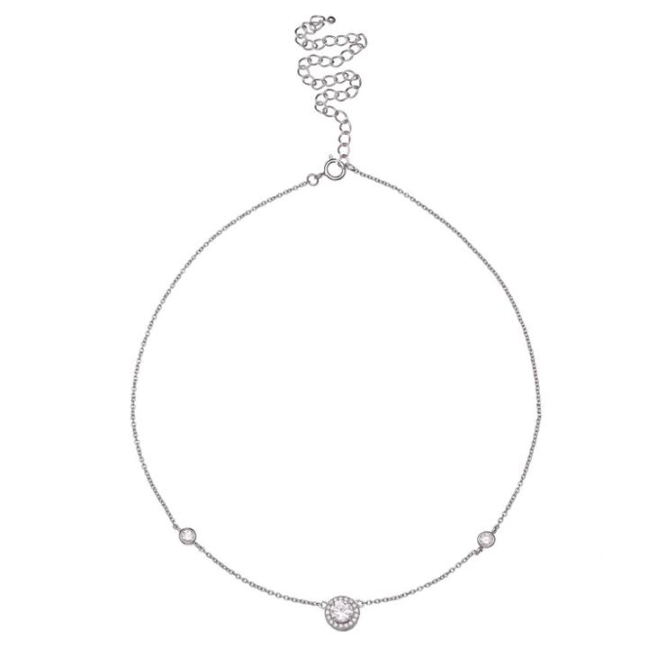 Distributed By Target Women's Choker Necklace With Extender And Cubic Zirconia In Sterling Silver - Silver
