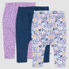 Honest Baby Girls' 3pk Organic Prairie Pretty Cotton Cuff-less Harem Pull-on Pants - Purple/navy/white Newborn