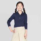 Girls' Long Sleeve Interlock Polo Shirt - Cat & Jack Navy (blue)