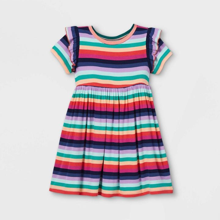 Toddler Girls' Striped Rib Short Sleeve Dress - Cat & Jack