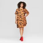 Women's Plus Size Tiger Print Short Sleeve A-line Mini Dress - Who What Wear Yellow