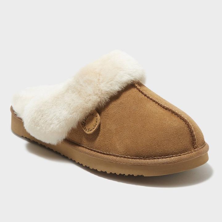 Women's Dluxe By Dearfoams Sydney Genuine Shearling Scuff Slide Slippers - Dark Chestnut