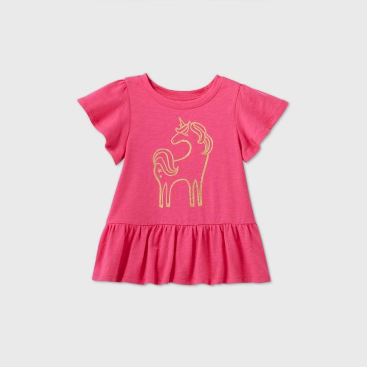 Toddler Girls' Short Sleeve Unicorn T-shirt - Cat & Jack Dark Pink