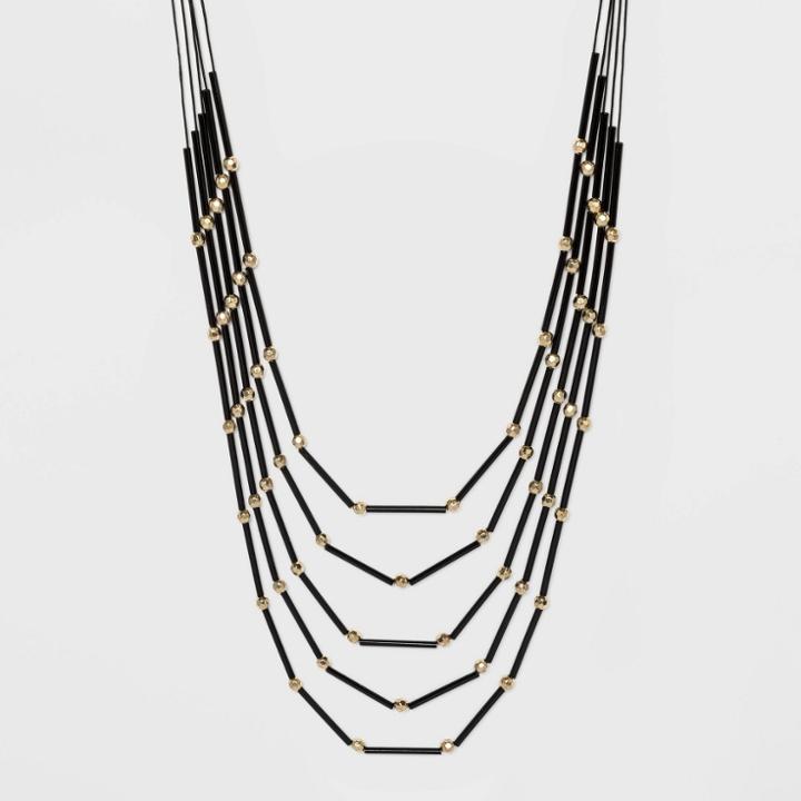 Five Row Bugle Bead Necklace - A New Day Black, Gold