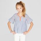 Girls' Woven Embroidered Top - Cat & Jack Blue