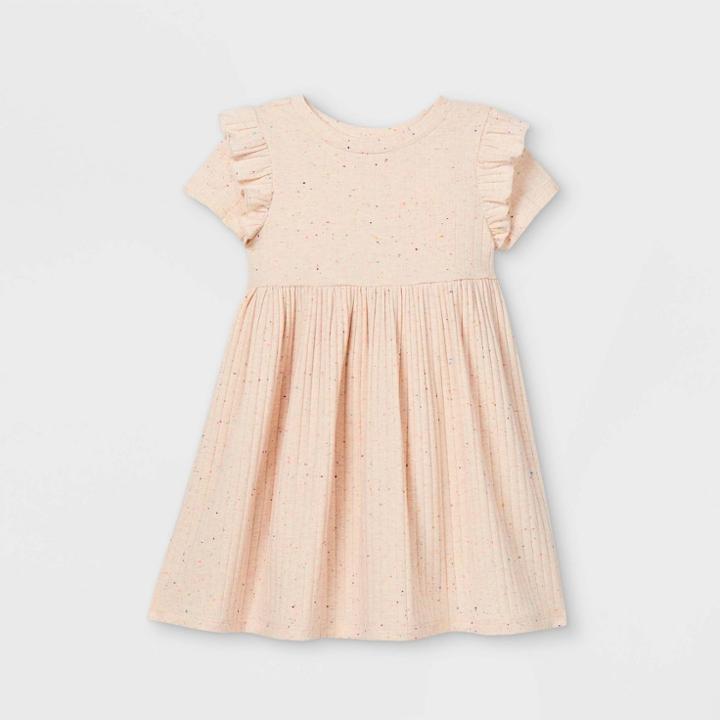 Toddler Girls' Textured Rib Short Sleeve Dress - Cat & Jack Cream