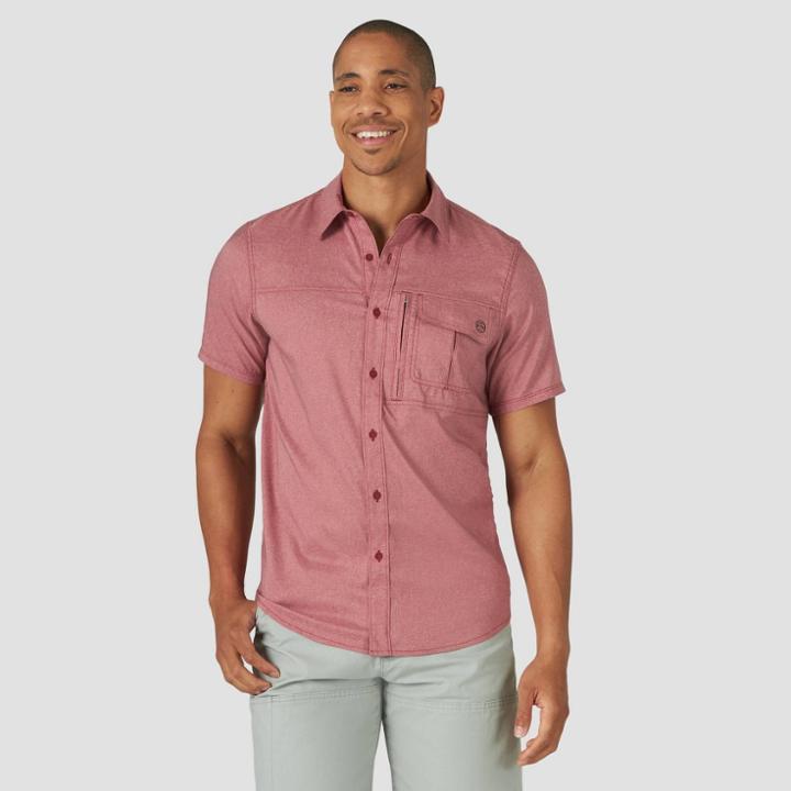 Wrangler Men's Short Sleeve Button-down Collared Shirt - Red S, Men's,