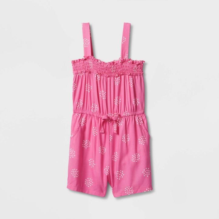 Toddler Girls' Dot Smocked Romper - Cat & Jack Pink