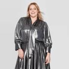 Women's Plus Size Balloon Long Sleeve Drapey Tie Neck Blouse - Who What Wear Silver 1x, Women's,