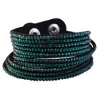 Zirconmania Women's Zirconite Leather Double Wrap Bracelet With Multiple Strand Colored Faux Crystals - Green