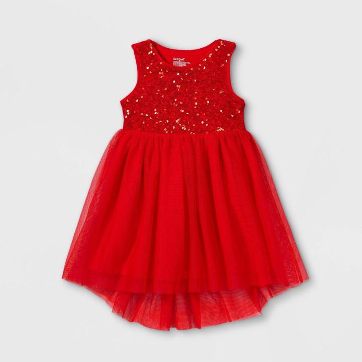 Toddler Girls' Adaptive Abdominal Access Sequin Tulle Dress - Cat & Jack Red