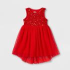 Toddler Girls' Adaptive Abdominal Access Sequin Tulle Dress - Cat & Jack Red
