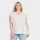 Women's Plus Size Flutter Short Sleeve Top - Knox Rose White