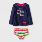 Toddler Girls' Sun Day Fun Day Rash Guard Swimsuit - Cat & Jack Navy