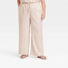 Women's Plus Size High-rise Wide Leg Linen Pull-on Pants - A New Day Cream Striped 4x, Ivory