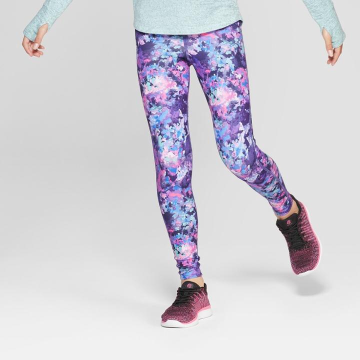 Girls' Printed Leggings Floral Print - C9 Champion Purple/pink L,