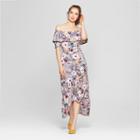 Women's Floral Print Off The Shoulder Ruffle Maxi Dress - Love @ First Sight (juniors') Gray