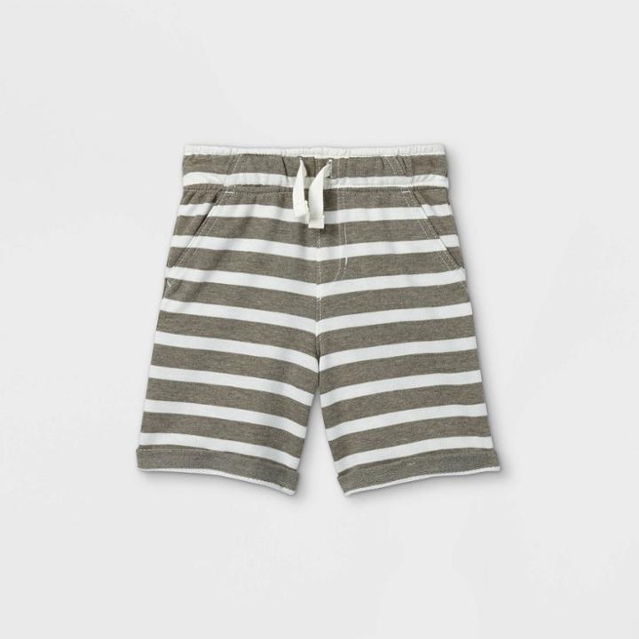 Toddler Boys' Striped French Terry Pull-on Shorts - Cat & Jack Cream/gray