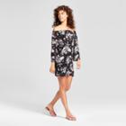 Women's Floral Off The Shoulder Bell Sleeve Dress - Necessary Objects Black/white